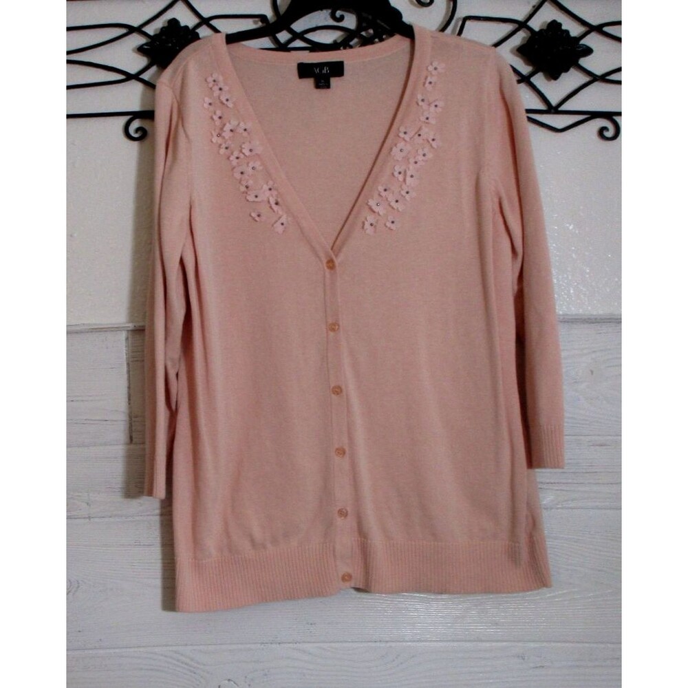 AGB Cardigan Sweater Women's Size XL Pink Long Sleeve V Neck